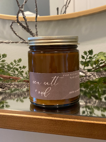 Sea Salt & Sage | Soy Wax Amber Glass Jar Candle | Signature Collection